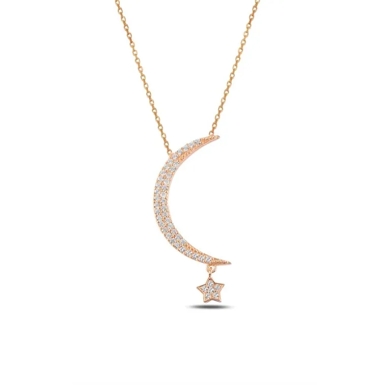 Zirkon Taşlı Rose Renk Ay Yıldız Model Kadın Gümüş Kolye GKLAYYLDZM1-ROS Zirkon Taşlı Rose Renk Ay Yıldız Model Kadın Gümüş Kolye GKLAYYLDZM1-ROS