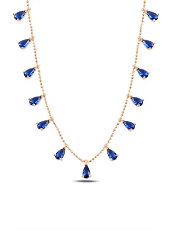 Safir Taşlı Rose Kadın Gümüş Kolye GKLTSKLYM3D-ROS