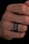 Erkek Gümüş Yüzük - 925 Ayar Siyah Hasır Örgü Gümüş Alyans Yüzük