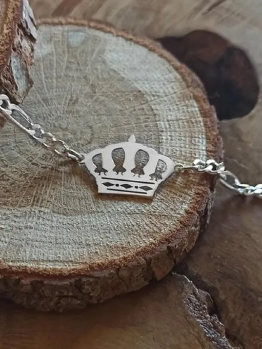 Taç Model Erkek Gümüş Bileklik Künye Kalın Figaro Model GBLKRALTACI-BYZ