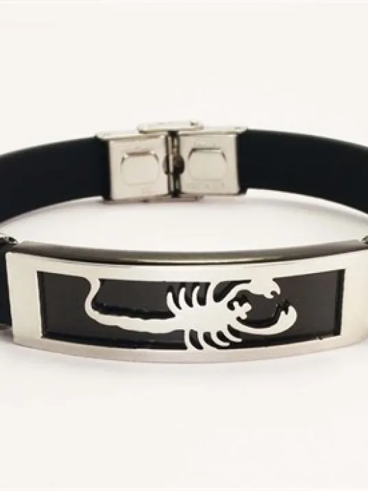 Siyah Beyaz Akrep Figürlü Kauçuk Çelik Erkek Bileklik Siyah Beyaz Akrep Figürlü Kauçuk Çelik Erkek Bileklik