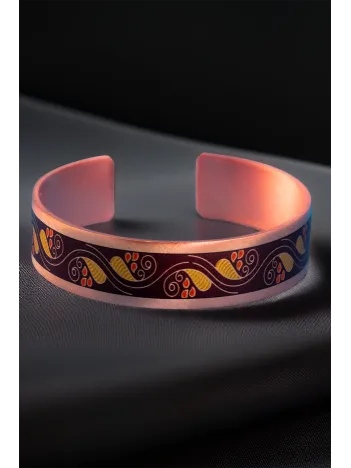 Kadın Bakır Bileklik - Sonbahar Model Özel Baskı Metal Kutu Ve Kuvars Taşı