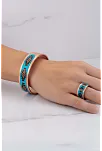 Kadın Bakır Bileklik Yüzük Set - Charmaleon Model Özel Baskı Metal Kutu Ve Doğal Taşlar