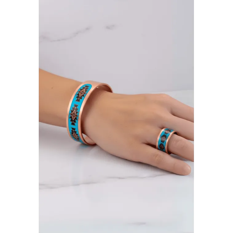 Kadın Bakır Bileklik Yüzük Set - Charmaleon Model Özel Baskı Metal Kutu Ve Kuvars Taşı Kadın Bakır Bileklik Yüzük Set - Charmaleon Model Özel Baskı Metal Kutu Ve Kuvars Taşı