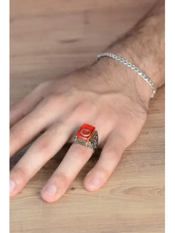 Mineli Ay Yıldız İşlemeli Kenarı Motifli Zirkon Taşlı 925 Ayar Gümüş Erkek Yüzük GYZAYYLDZKK-KRS Mineli Ay Yıldız İşlemeli Kenarı Motifli Zirkon Taşlı 925 Ayar Gümüş Erkek Yüzük GYZAYYLDZKK-KRS