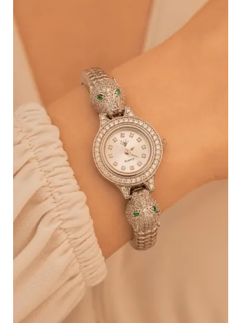 Kadın Gümüş Saat - Zirkon Taşlı 925 Ayar Gümüş Kadın Saat Jaguar Model