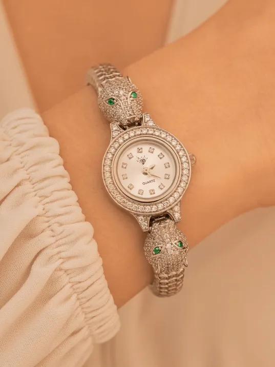 Kadın Gümüş Saat - Zirkon Taşlı 925 Ayar Gümüş Kadın Saat Jaguar Model
