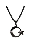 OttoMan Siyah Ay Yıldız Bayrak Çelik Erkek Kolye Zincir