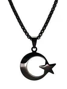 OttoMan Siyah Ay Yıldız Bayrak Çelik Erkek Kolye Zincir