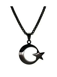 OttoMan Siyah Ay Yıldız Bayrak Çelik Erkek Kolye Zincir