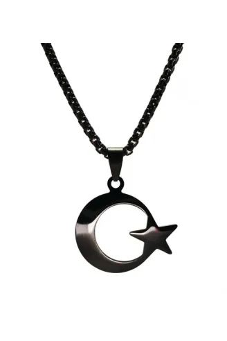 OttoMan Siyah Ay Yıldız Bayrak Çelik Erkek Kolye Zincir