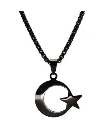 OttoMan Siyah Ay Yıldız Bayrak Çelik Erkek Kolye Zincir