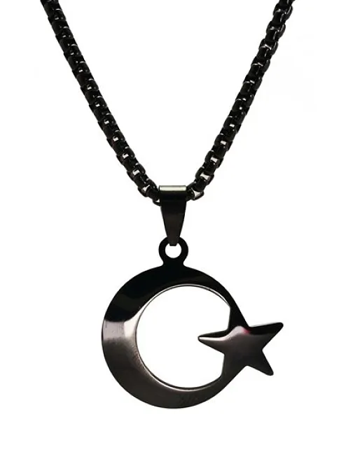 OttoMan Siyah Ay Yıldız Bayrak Çelik Erkek Kolye Zincir