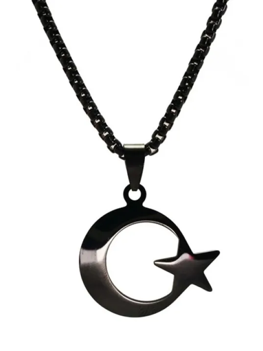OttoMan Siyah Ay Yıldız Bayrak Çelik Erkek Kolye Zincir