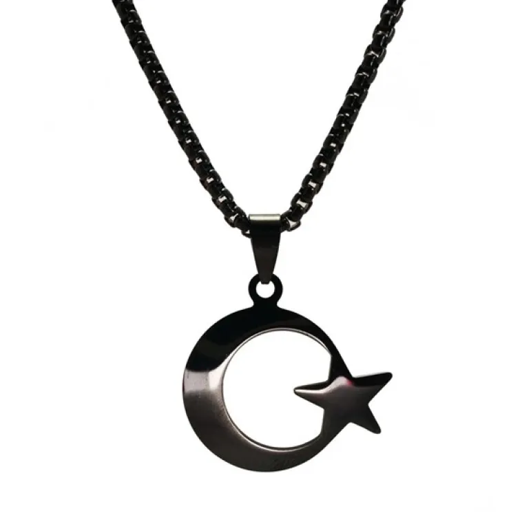 OttoMan Siyah Ay Yıldız Bayrak Çelik Erkek Kolye Zincir OttoMan Siyah Ay Yıldız Bayrak Çelik Erkek Kolye Zincir
