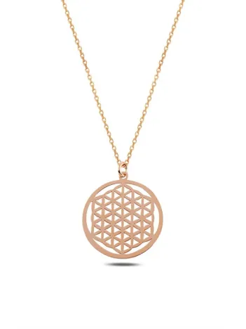 Rose Renk Yaşam Çiçeği Model 3 Bayan Gümüş Kolye GKLYSMCCGM3-ROS