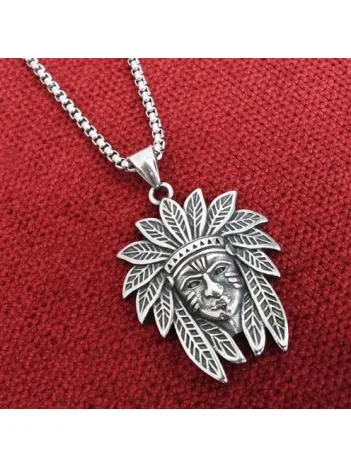 Erkek Çelik Kolye - OttoMan Kızılderili Reisi Çelik Erkek Kolye Zincir