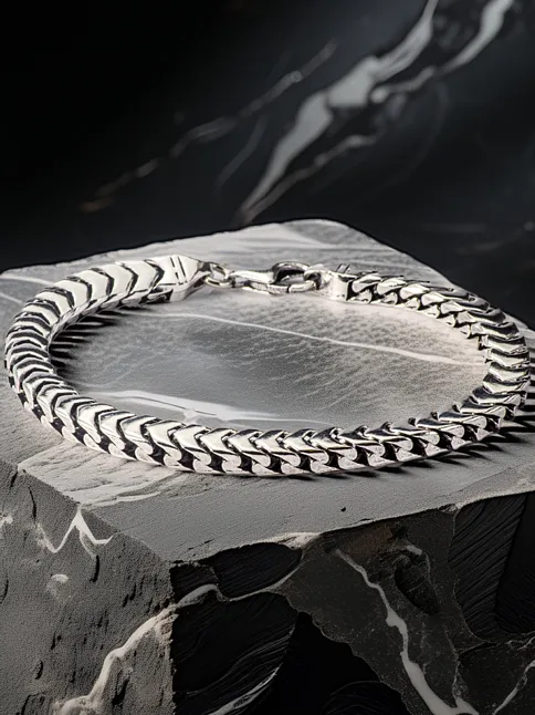 Erkek Gümüş Bileklik - Kalın Yassı Snake Parlak Model Erkek Künye
