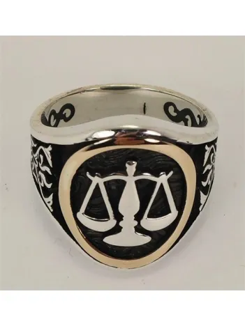 Avukat ve Hakimlere Özel Adalet Terazisi Gümüş Erkek Yüzüğü
