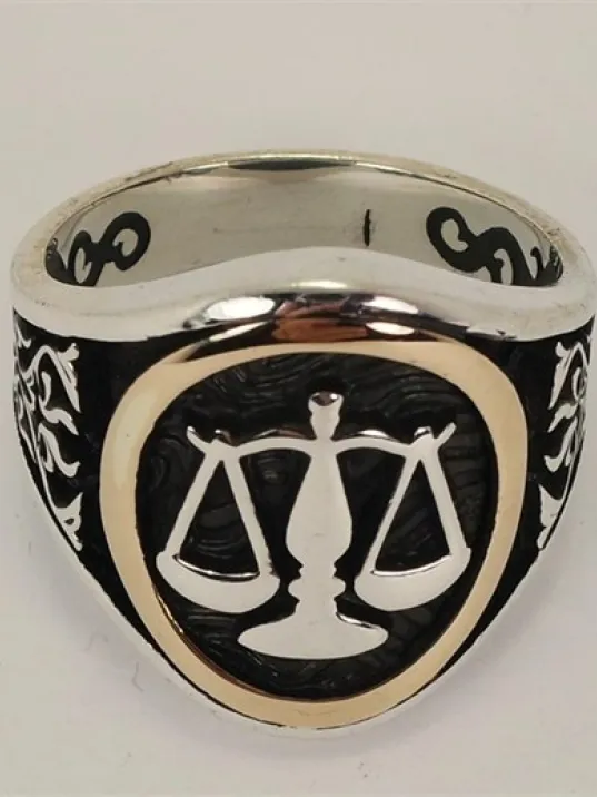 Avukat ve Hakimlere Özel Adalet Terazisi Gümüş Erkek Yüzüğü