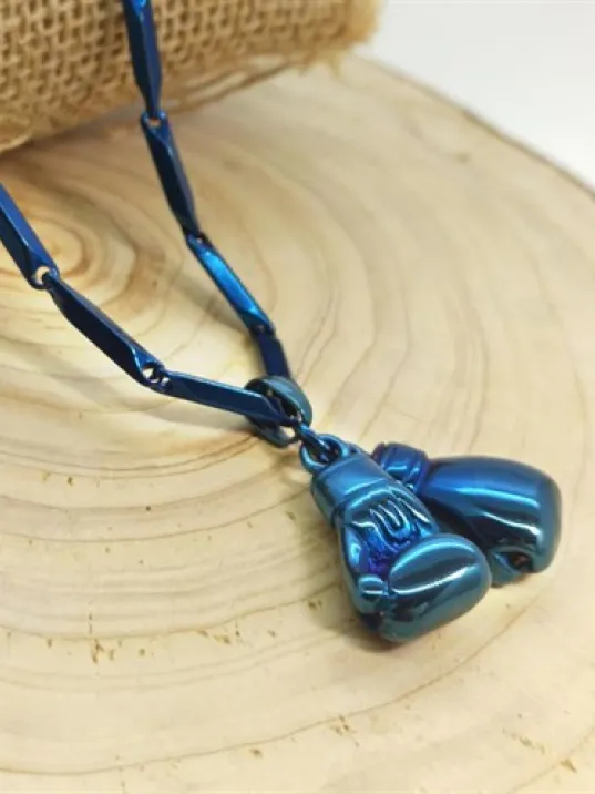 Piano Lacivert Çift Boks Eldiveni Çelik Erkek Kolye Zincir CKLMAVCBKOS