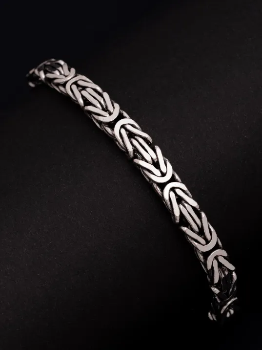 Erkek Gümüş Bileklik - 5.5mm Dikdörtgen Kesim Yassı Kral Gümüş Bileklik Erkek Gümüş Bileklik - 5.5mm Dikdörtgen Kesim Yassı Kral Gümüş Bileklik