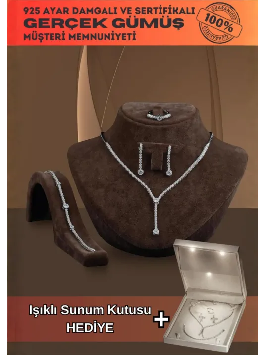 Alyona Bayan Zirkon Taşlı Gümüş Su Yolu Set - Kolye, Bileklik, Küpe, Yüzük Alyona Bayan Zirkon Taşlı Gümüş Su Yolu Set - Kolye, Bileklik, Küpe, Yüzük
