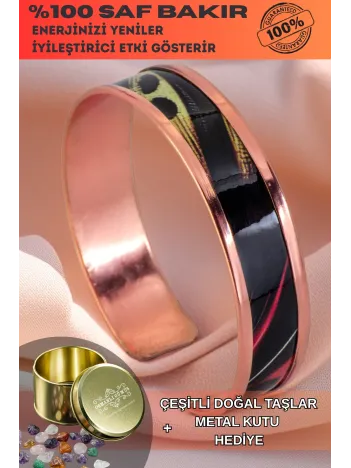 Kadın Bakır Bileklik - Sofia Model Özel Baskı Metal Kutu Ve Doğal Taşlar