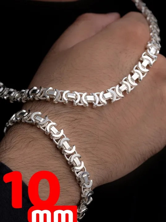 Erkek Gümüş Kolye Bileklik Set - Parlak Euro Kral Kolye Bileklik Gümüş Set Erkek Gümüş Kolye Bileklik Set - Parlak Euro Kral Kolye Bileklik Gümüş Set