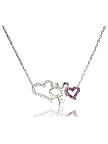 Kalpli Tektaşlı Bebekli Bayan Gümüş Kolye Orta Boy