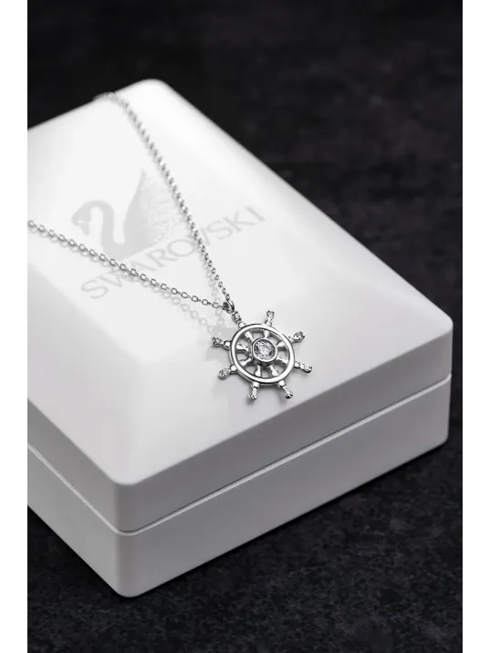 Kadın Gümüş Kolye - Swarovski Taşlı Zirconia Gemi Dümeni Motifli Kadın Kolye Kadın Gümüş Kolye - Swarovski Taşlı Zirconia Gemi Dümeni Motifli Kadın Kolye
