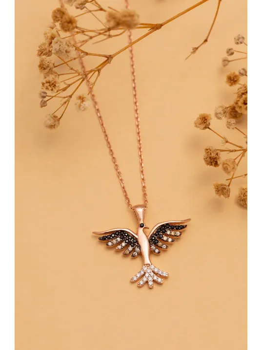 Zümrüdü Anka Kuşu Rose Renk Bayan Gümüş Kolye Zümrüdü Anka Kuşu Rose Renk Bayan Gümüş Kolye