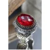 Kırmızı Zirkon Taşlı Ay Yıldız Desenli Yanı Lale Motif Erkek 925 Ayar Gümüş Yüzük GYZENDZIRAY-KRM Kırmızı Zirkon Taşlı Ay Yıldız Desenli Yanı Lale Motif Erkek 925 Ayar Gümüş Yüzük GYZENDZIRAY-KRM