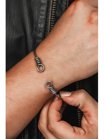 Erkek Gümüş Bileklik - El Yapımı Oksitli Gümüş Halat Tasarımlı Erkek Bileklik Kelepçe