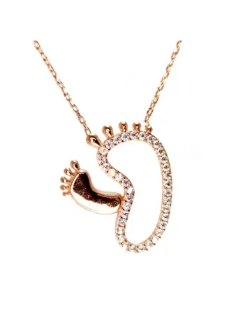 Ayak İzi Rose Renk Bayan Gümüş Kolye