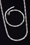 Erkek Gümüş Kolye Bileklik Set - 4.5mm Dikdörtgen Kesim Yassı Kral Gümüş Kolye Bileklik Set