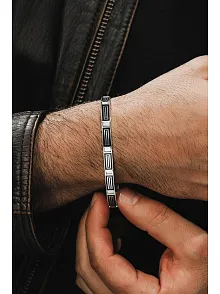 Erkek Gümüş Bileklik -Tasarım Parlak Çizgili Model 925 Ayar Erkek Bileklik