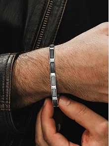 Erkek Gümüş Bileklik -Tasarım Parlak Çizgili Model 925 Ayar Erkek Bileklik