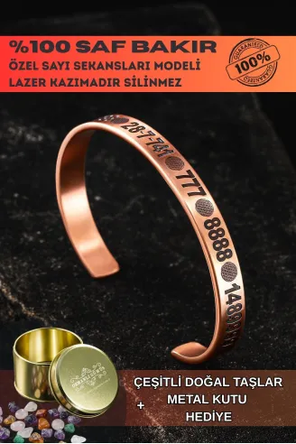 Saf Bakır Bileklik Silinmez Melek Sayı Sekansları Aşk Para Sağlık Metal Kutu Taş Her Bileğe Uyar