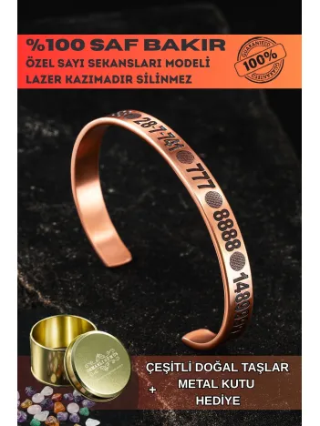 Saf Bakır Bileklik Silinmez Melek Sayı Sekansları Aşk Para Sağlık Metal Kutu Taş Her Bileğe Uyar