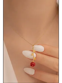 Zirkon Taşlı Rose Gül Çiçeği Model 2 Kadın Gümüş Kolye Gklglcckmd2-ros
