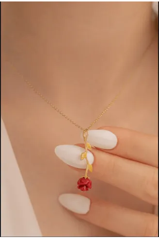 Zirkon Taşlı Rose Gül Çiçeği Model 2 Kadın Gümüş Kolye Gklglcckmd2-ros