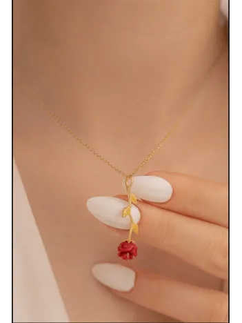 Zirkon Taşlı Rose Gül Çiçeği Model 2 Kadın Gümüş Kolye Gklglcckmd2-ros