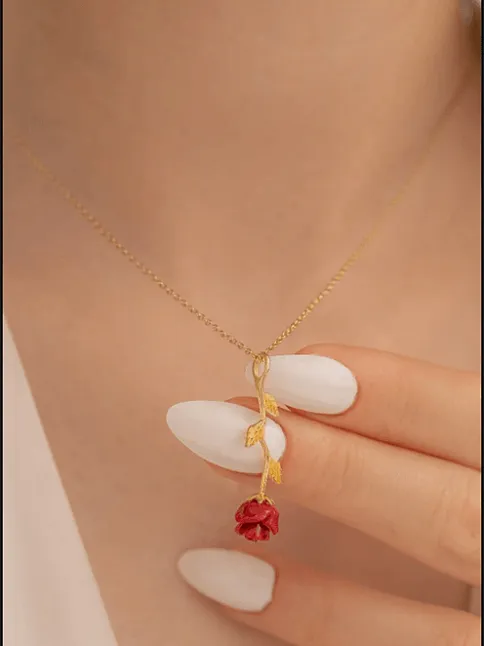 Zirkon Taşlı Rose Gül Çiçeği Model 2 Kadın Gümüş Kolye Gklglcckmd2-ros
