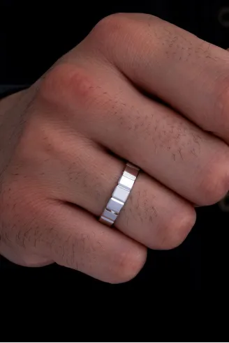 Erkek Gümüş Yüzük - 925 Ayar Terahertz Model Gümüş Alyans Yüzük