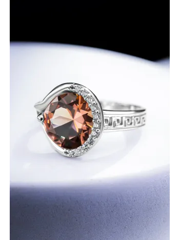 Kadın Gümüş Yüzük - Zultanit Taşlı Grek Desenli Yuvarlak Model Yüzük