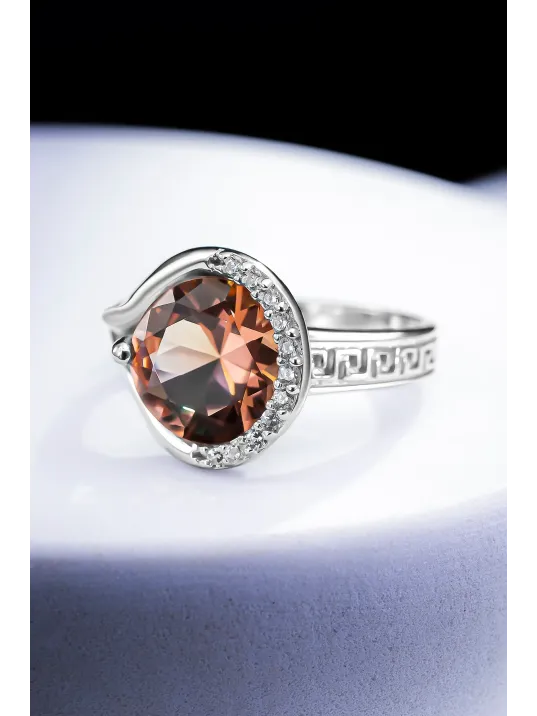 Kadın Gümüş Yüzük - Zultanit Taşlı Grek Desenli Yuvarlak Model Yüzük