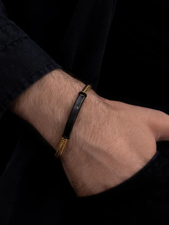 Erkek Çelik Bileklik - İsim Yazılabilir Altın Kaplama Gurmet Zincir Erkek Bileklik