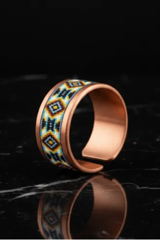 Kadın Bakır Yüzük - Polka Model Özel Baskı Metal Kutu Ve Kuvars Taşı