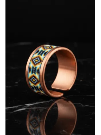 Kadın Bakır Yüzük - Polka Model Özel Baskı Metal Kutu Ve Kuvars Taşı